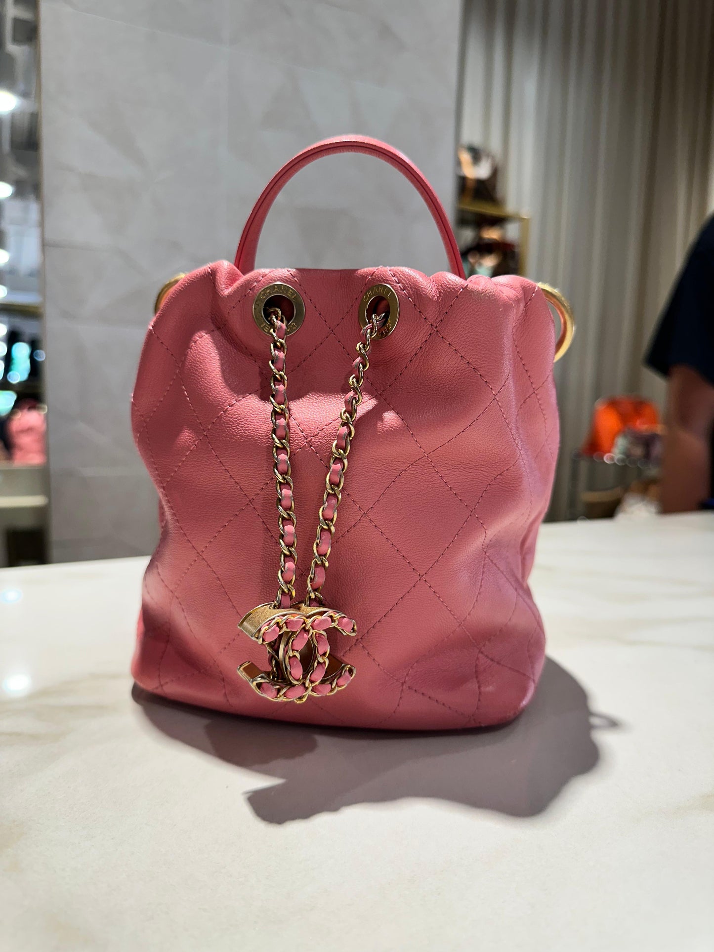 CHANEL AS1517 Pink Lamb Sking Sholder Pauch
