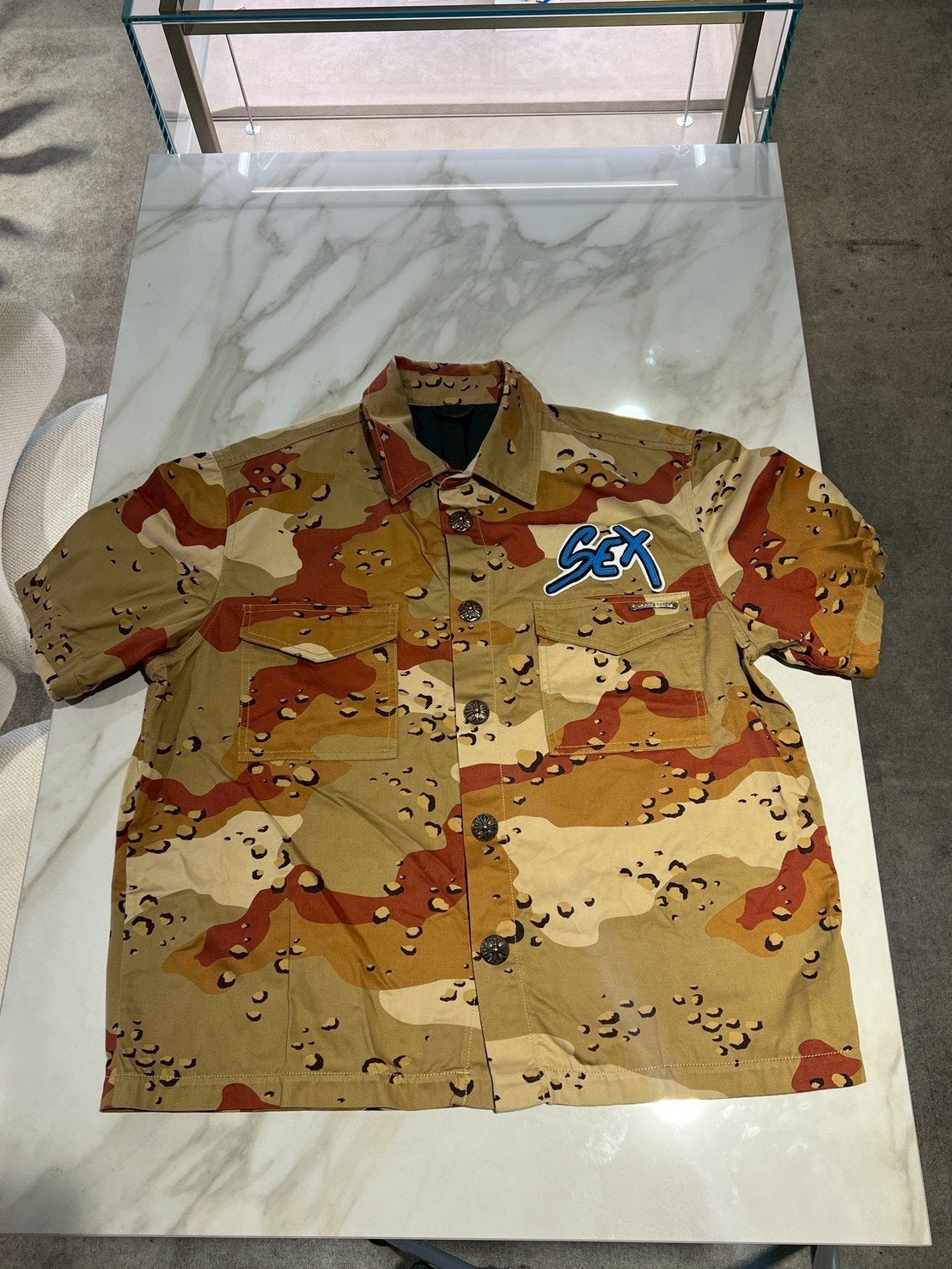 Chrome Hearts Matty Boy Sex Records Camouflage Shirt in Tan